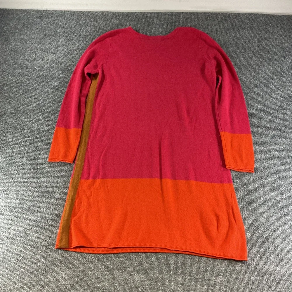 Magaschoni Womens Large 100% Cashmere Sweater Dress Pink Orange Colorblock L